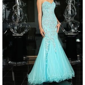 Xcite Pink Embroidered Tulle Mermaid Formal Gown